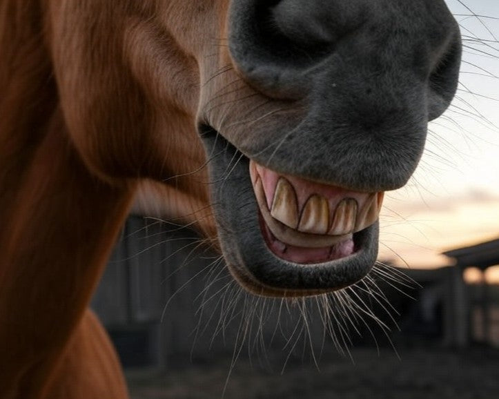 Altes Pferd? Futteraufnahme mit abgenutzten Zähnen